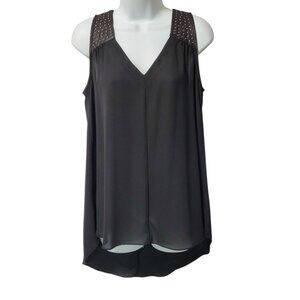 Vintage Y2K Tank Top S Shell Black Studs Hi Low V-Neck Split Back Gauzy